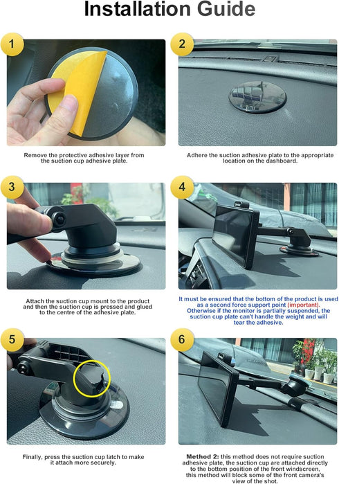 Car Dash Mount Universal Suction Cup Mounting Bracket for 7"/9"/10" Portable Apple CarPlay/Android Auto Screen Monitor