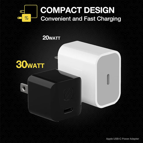 Scosche HPDC30M Powervolt 30W USB Type-C Wall Charger, Fast Charging Compatible with Power Delivery 3.0, 2.0, Black