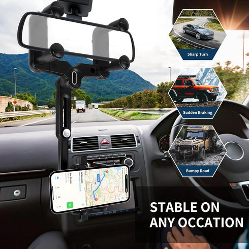 360° Rotating Rearview Mirror Phone Holder, Universal Phone Mount for Car, Compatible with All Smartphones