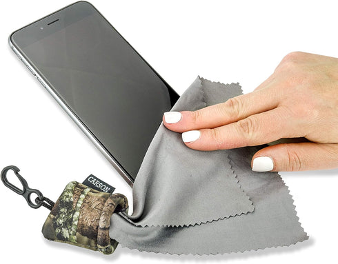 Carson Stuff-It Microfiber Lens Cloth Cleaning System - 6.25'' x 6.25'' for Eyeglasses, Cameras (Mossy Oak)