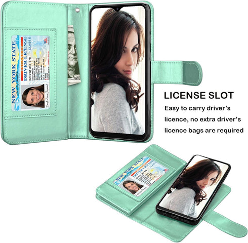 NJJEX Wallet Case for Samsung Galaxy A20 & A30, PU Leather ID Credit Holder Folio Flip with Lanyard, Mint.