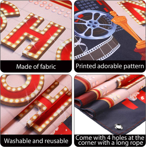 Blulu Movie Night Party Decorations, 2025 Now Showing Banner, 70.8 x 15.7 Inch Red Carpet Backdrop for Birthday Supplies