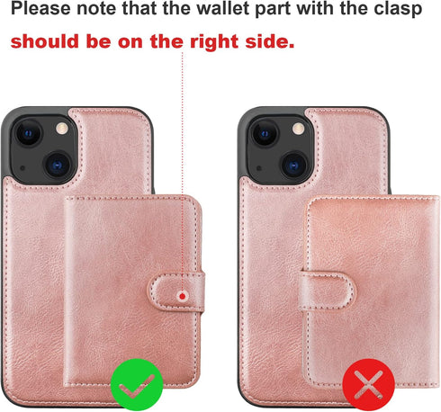 Bocasal 13 6.1 Inch Wallet Case for iPhone Compatible with MagSafe Magnetic RFID Blocking Detachable Premium PU Leather