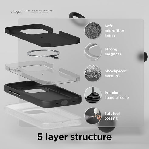 elago Magnetic Silicone Case for iPhone 15 Pro, 6.1 Inch Compatible with All MagSafe Accessories - Black