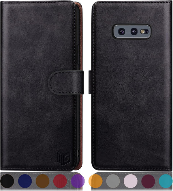 SUANPOT Leather Wallet Case for Samsung Galaxy S10e 5.8" with RFID Blocking, Flip Folio Book Shockproof Cover (Black)