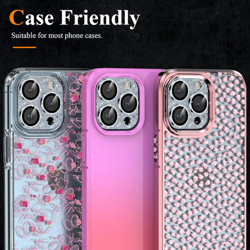 YWXTW Glitter Shiny Diamond Metal Ring Camera Lens Protector for iPhone 13 Pro/Pro Max - 4th Gen Tempered Glass Cover