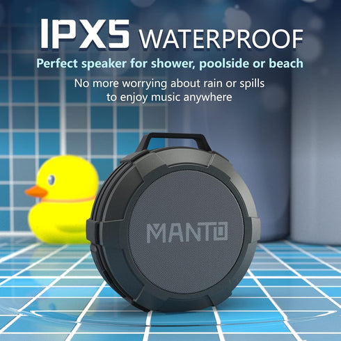 MANTO Cuckoo Portable Bluetooth Shower Speaker, IPX5 Waterproof Wireless Speaker with Stereo Sound for Home, Party,