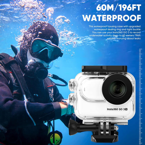 Waterproof Case & Floating Hand Grip for Insta360 GO 3S, Protective Underwater Dive Housing Shell with Bracket