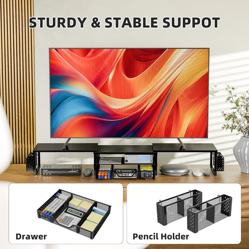 2 Simple Trending Desk Organizers and Accessories, Dual Monitor Stand Riser with Drawer and Pen Holder, Shelf for Top