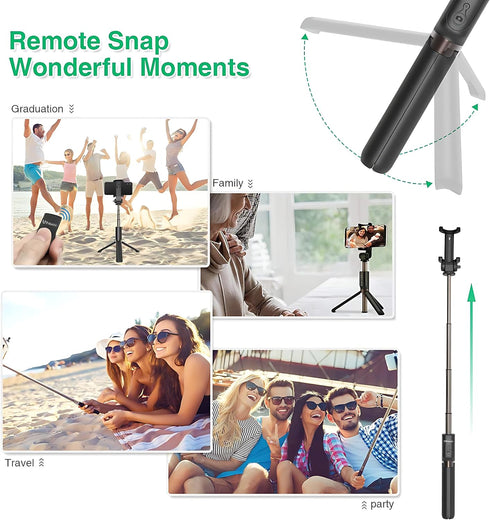 Selfie Stick Tripod with Wireless Remote Controller - Extendable Adjustable Stand for All Apple iPhone, Samsung Galaxy