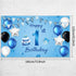 Happy 1st Birthday Backdrop Banner, Blue Newborn Boys First Birthday Photography Background for Baby Shower Party 72.8