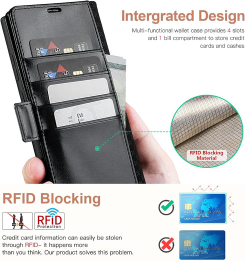 OCASE Wallet Case for Galaxy S22 Ultra 5G, PU Leather Flip Folio with Card Holders, RFID Blocking, Black