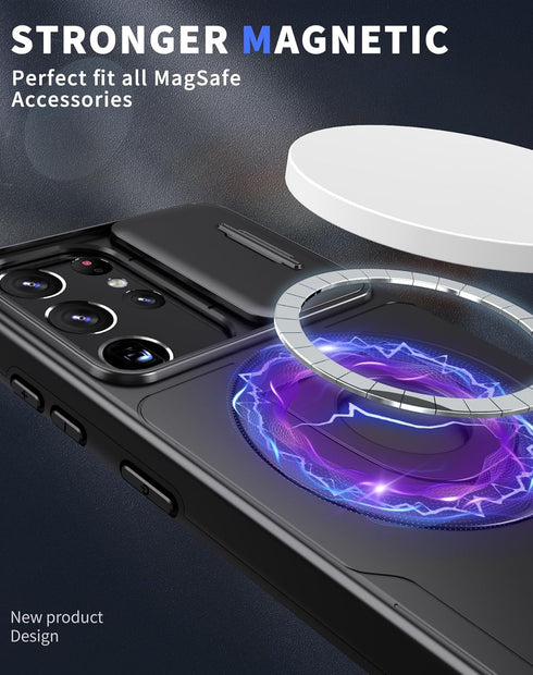 Shop Samsung Galaxy S21 Ultra Mag-Safe Kickstand Case: Slim, Shockproof, Military-Grade, 360° Rotating Stand, Black.