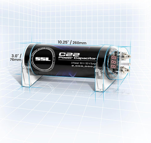 Sound Storm Laboratories C22 Car Audio Capacitor, 2 Farad, Enhance Bass for Amplifier and Subwoofer