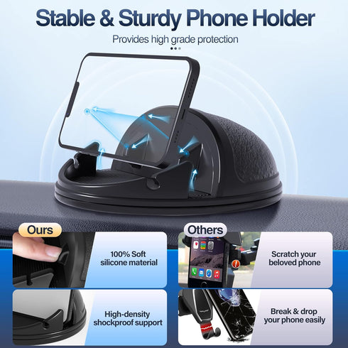 Loncaster Silicone Phone Holder Mount, Horizontal 360° Rotatable for Car Dashboard, Hands Free Holder Compatible with