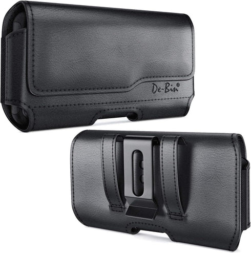 De-Bin Holster for Galaxy S24, iPhone 15/14/13/12/11/X/Xs/10 - Black Belt Clip Pouch with Magnetic Cover, Fits Otterbox.
