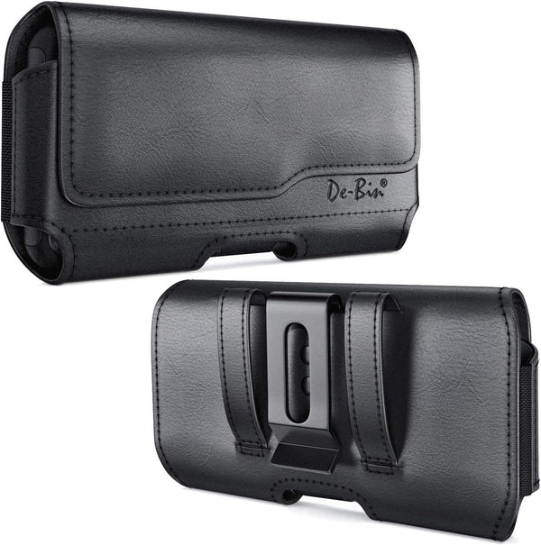 De-Bin Holster for Galaxy S24, iPhone 15/14/13/12/11/X/Xs/10 - Black Belt Clip Pouch with Magnetic Cover, Fits Otterbox.