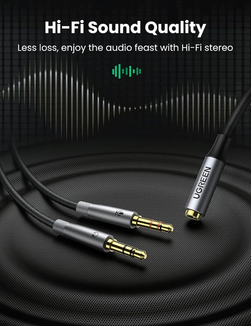 UGREEN Headphone Splitter Adapter, 3.5mm 2 Male to Female Smartphone Headset Cable Mic and Speaker Combo for PC Audio