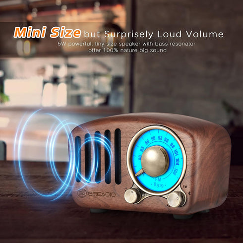 Vintage Greadio Walnut Wood Bluetooth Speaker - Retro Style Radio with Bass Enhancement, Bluetooth 5.0, MP3 & FM