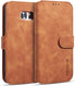 UEEBAI PU Leather Case for Samsung Galaxy S7 Edge, Vintage Retro Wallet Flip Cover, Brown