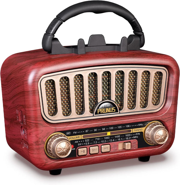 PRUNUS J-180 Vintage Retro Radio Bluetooth Speaker, Portable AM FM Radio with Loud Volume, BT5.0, TF Card & MP3 Player