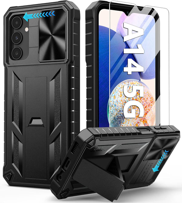 FNTCASE Samsung Galaxy A14-5G Case (Black) - Protective Shockproof Rugged Military Grade Drop Protection with Kickstand
