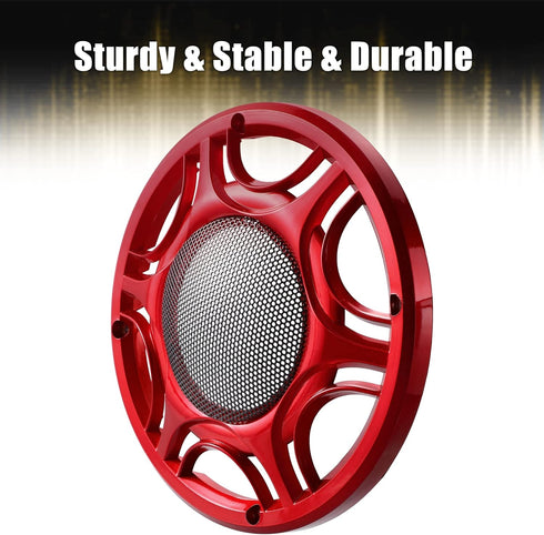 X AUTOHAUX 2pcs 6 Inch Car Metal Audio Speaker Grill Cover, Red Decorative Circle Grille Protector