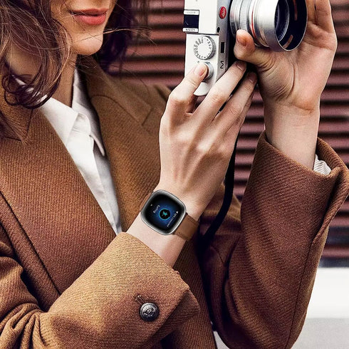 Leather Bands Compatible with Fitbit Versa 4/3/Sense 2, Classic Genuine Leather Replacement Straps for Men Women
