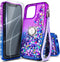 NGB Designed iPhone 12 Mini Case, Purple/Blue Glitter Liquid Sparkle Cover with Tempered Glass Protector