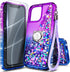 NGB Designed iPhone 12 Mini Case, Purple/Blue Glitter Liquid Sparkle Cover with Tempered Glass Protector