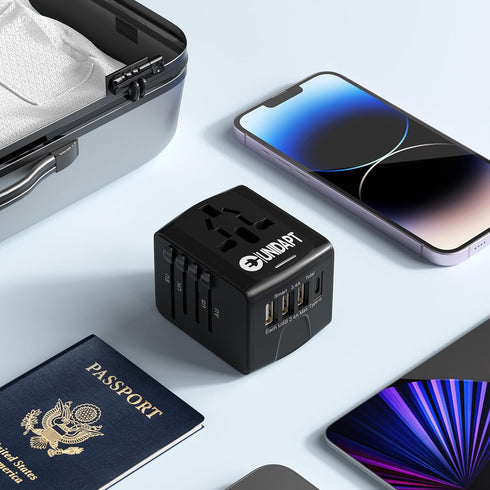 Unidapt International Travel Adapter - Universal Power Adapter Worldwide with 3 USB-A, 1 Type-C for Travel