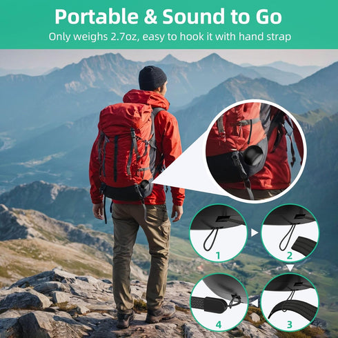 SEVENKA 2 Bluetooth Mini Speakers, 3W Portable Wireless Speaker with Lanyard, Water Resistant, Rechargeable (Black)