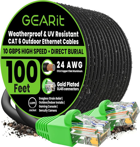GEARit Cat6 Ethernet Cable 100ft, Direct Burial Outdoor Cat 6 Cable 24AWG