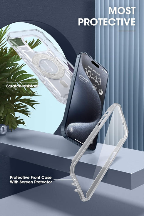 SUPCASE Unicorn Beetle Pro Mag for iPhone 15 Pro Case with Stand, Clear, Military-Grade, Built-in Screen Protector &