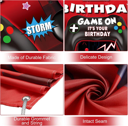 Sumind Video Game Happy Birthday Backdrop Banner for Boys Birthday Party Decorations, 70.8 x 43.3 Inch