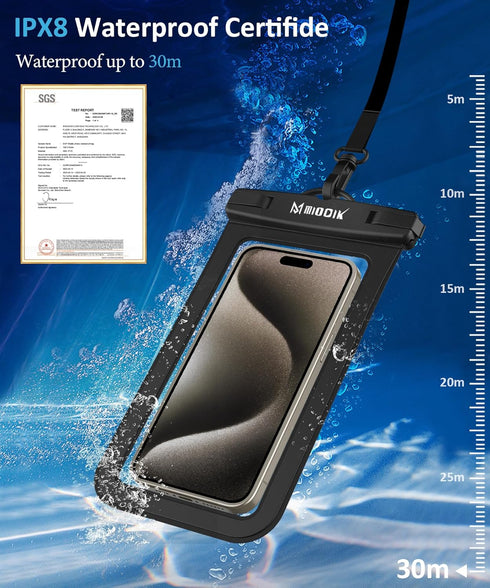 MIODIK Waterproof Phone Pouch with Detachable Lanyard, IPX8 for All iPhones (15, 14, 13...) and Galaxy S24 S23 S22