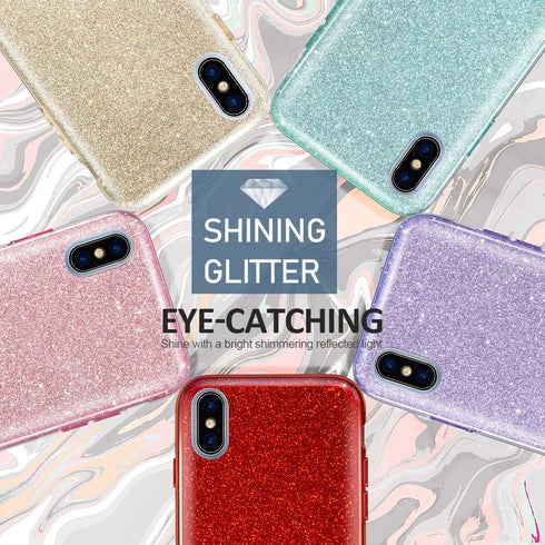 MATEPROX Compatible with iPhone Xs Max Case, Gold Glitter Slim Shiny Sparkle Crystal Bling Cover for Girls
