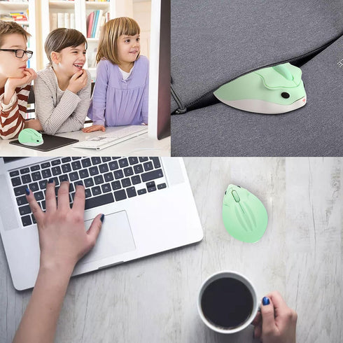 Hamster Shape Wireless Mouse - Cartoon Portable Animal Optical Cordless Mice for Travel, School Kids Gift (Green)