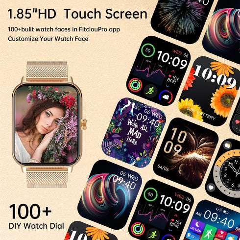 Smart Watch for Women Men - 1.85" Fitness Tracker with Heart Rate, Sleep Monitor, AI Voice Control, IP68 Waterproof for