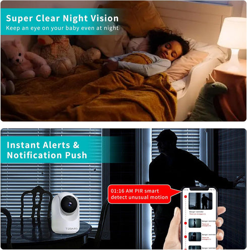 TUGARD Camera,2.4G 355View 100vertical,Motion Vision,2-Way Talk,Cloud/SD,6 Indoor Security WiFi Cameras for Home