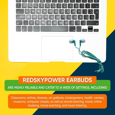 10 Pack Multi Color Kid's Wired Earbud Headphones, Disposable & Individually Bagged, Perfect for Schools & Libraries.