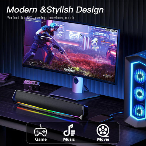 LENRUE Computer Speakers for Desktop,PC Speakers Gaming Sound bar with Colorful Light,USB Speaker With Bluetooth