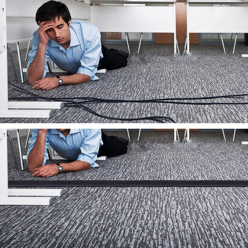 2 Pcs Black Floor Cord Cover for Office Carpet Wire Management, Under Desk Cable Grip Strip (3.9 Width X 10 Length)