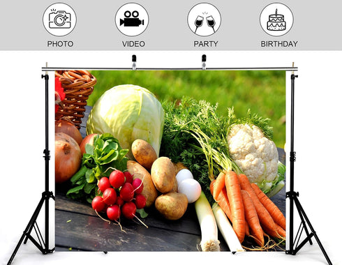 KeyWork 9x9ft Fresh Vegetable Backdrop Assorted Produce Photography Background for Party Farm to Table Themed