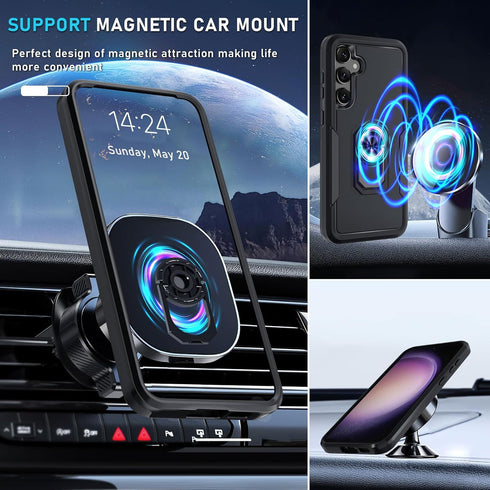 Janmitta Galaxy S23 FE Case, Heavy Duty Shockproof Cover with Rotatable Ring & 2 Screen Protectors, 2023 Black Matte