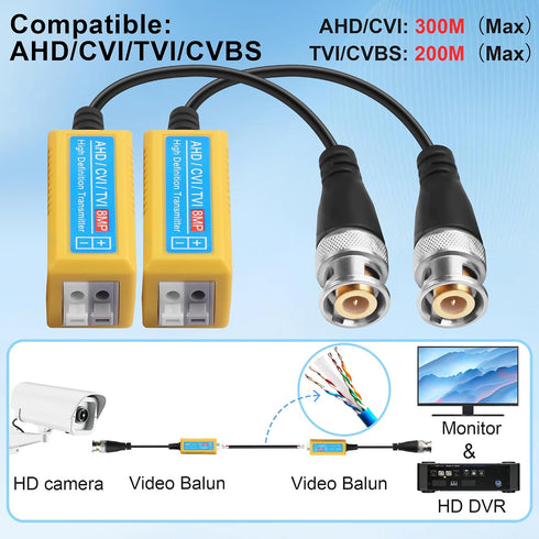 TIENFOKOTA 8MP 1080P 3MP 4MP 5MP 8MP 4 HD Passive Video Balun Connectors for AHD/CVI/TVI/CVBS Cameras for CCTV Security
