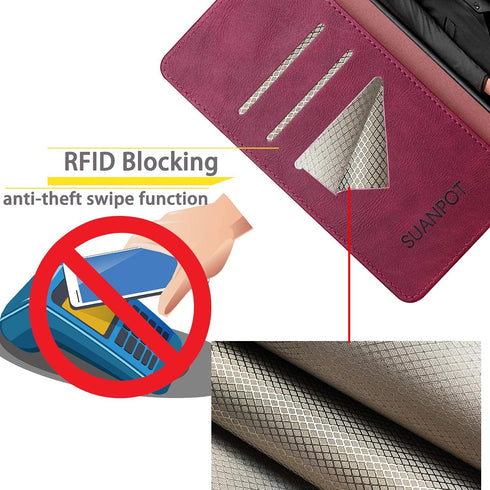 SUANPOT for Moto G Power 2021, RFID Blocking Leather Wallet Case, Flip Folio Book Phone Case Shockproof Cover for Women