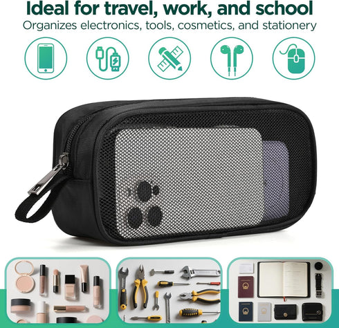Lidwot Breathable Mesh Nylon Travel Organizer - Portable Cable pouch & Tool Case for Laptop Charger, Mouse, Power Bank