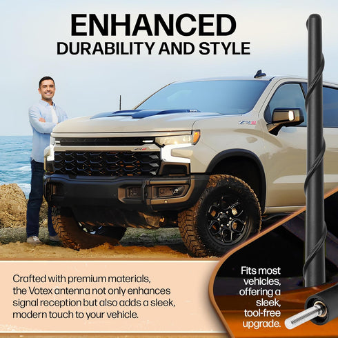 Votex 8 Inch (2000-2020) Antenna fits Toyota Tundra Short Rubber Antenna - USA Threading - Carwash Proof - Internal