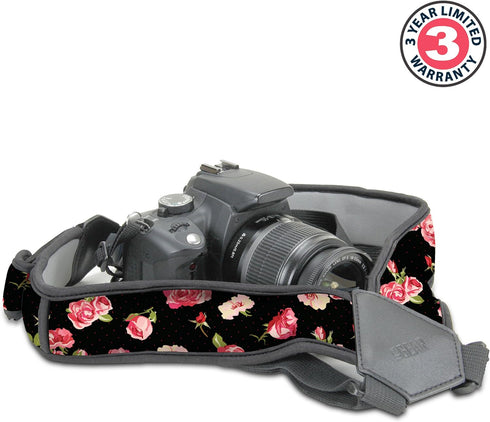 USA Gear DSLR Camera Strap Chest Harness with Quick Release Buckles, Floral Neoprene Pattern and Accessory Pockets